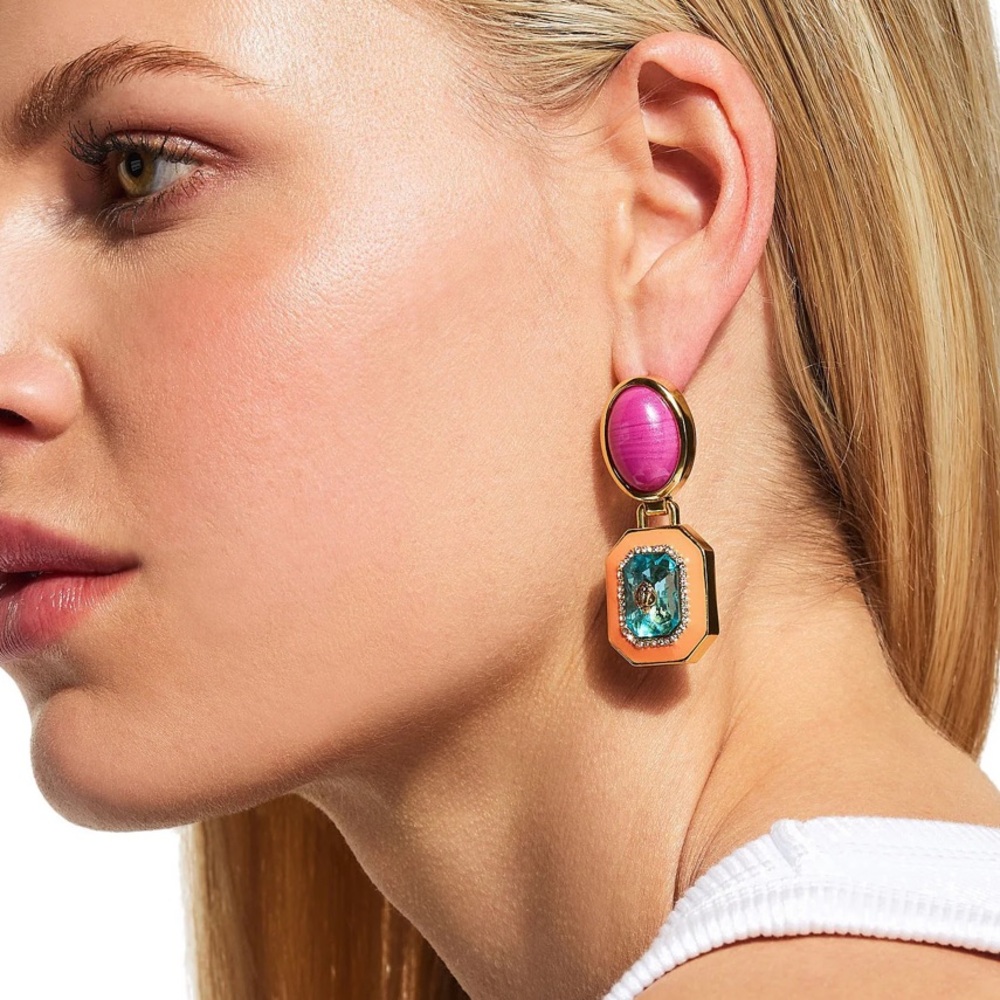 Kurt Geiger London Enamel Stone Drop Earrings - Picture 2 of 2